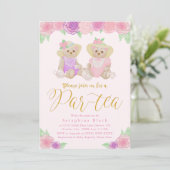 Girly Pink Floral Teddy Bear Tea Party Baby shower Kaart (Staand voorkant)