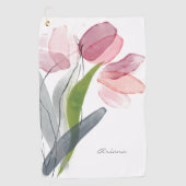 Girly Pink Floral Tulips laat wit vallen Golfhanddoek (Voorkant)