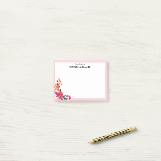 Girly Pink Floral | van de bureau van Post-it® Notes (Op bureau)