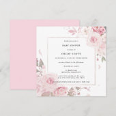 Girly Pink Floral Waterverf Baby shower Kaart (Voorkant / Achterkant)