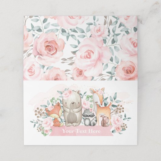 Girly Pink Floral Woodland Animals etendag Plaatskaartje (Buitenkant ongevouwen)