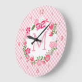 Girly Pink Floral Wreatalized Monogram Grote Klok (Hoek)