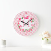 Girly Pink Floral Wreatalized Monogram Grote Klok (Huis)