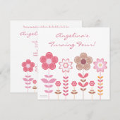 Girly Pink Flowers Aangepaste verjaardagsuitnodigi Kaart (Voorkant / Achterkant)
