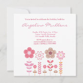 Girly Pink Flowers Aangepaste verjaardagsuitnodigi Kaart (Achterkant)