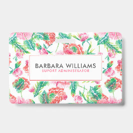 Girly Pink Flowers Green Leafs Pattern Badge