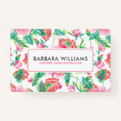 Girly Pink Flowers Green Leafs Pattern Badge (Achterkant)