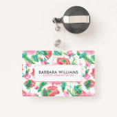 Girly Pink Flowers Green Leafs Pattern Badge (Achterkant met intrekbare)