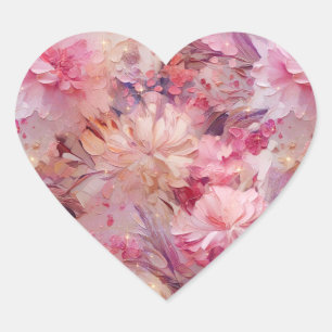 Girly Pink Flowers Hart Sticker