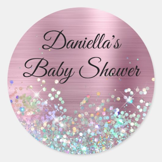 Girly Pink Folie Holo Glitter Baby shower Ronde Sticker (Voorkant)