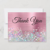 Girly Pink Folie Holo Glitter Bedankkaart (Voorkant)