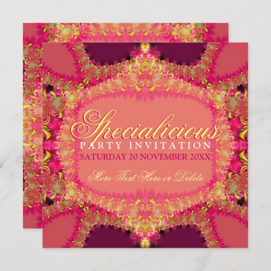 Girly Pink Frills Specialicious Party Invitation Kaart (Voorkant / Achterkant)