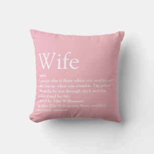 Girly Pink Fun Typographic Modern Wife Definitie Kussen