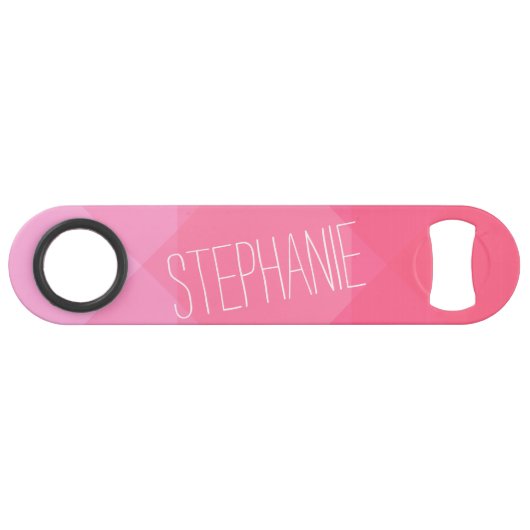 Girly Pink Geometric Pattern Monogram Speed Flessenopener (Voorkant (Horizontaal))