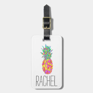 Girly Pink Geometric Triangles Pineapple Monogram Bagagelabel