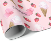 Girly Pink Gepersonaliseerde Aardbei Ice Cream Con Cadeaupapier (Rol Hoek)