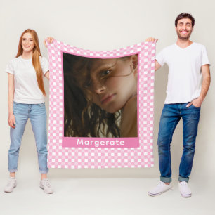 Girly Pink gepersonaliseerde foto en naam Fleece Deken