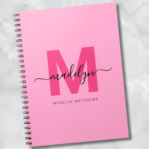 Girly Pink Gepersonaliseerde Initiaal Monogram Naa Notitieboek