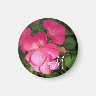  Girly Pink Geranium Monogram foto Magneet
