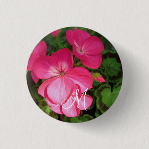  Girly Pink Geranium Monogram foto Ronde Button 3,2 Cm