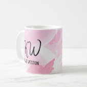 Girly Pink Giant Waterverf Brushstrokes Monogram Koffiemok (Voorkant links)