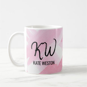 Girly Pink Giant Waterverf Brushstrokes Monogram Koffiemok
