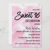 Girly Pink Giant Waterverf Brushstrokes Sweet 16 Kaart (Voorkant)