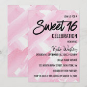Girly Pink Giant Waterverf Brushstrokes Sweet 16 Kaart (Voorkant / Achterkant)