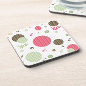 Girly Pink Gingham Pattern Circles Cute Daisies Bier Onderzetter (Linkerzijde)