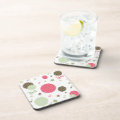 Girly Pink Gingham Pattern Circles Cute Daisies Bier Onderzetter (Rechterzijde)