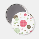 Girly Pink Gingham Pattern Circles Cute Daisies Magneet (Voorkant / Achterkant)