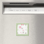 Girly Pink Gingham Pattern Circles Cute Daisies Magneet (Insitu (Vaatwasser))