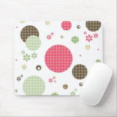 Girly Pink Gingham Pattern Circles Cute Daisies Muismat (Met muis)