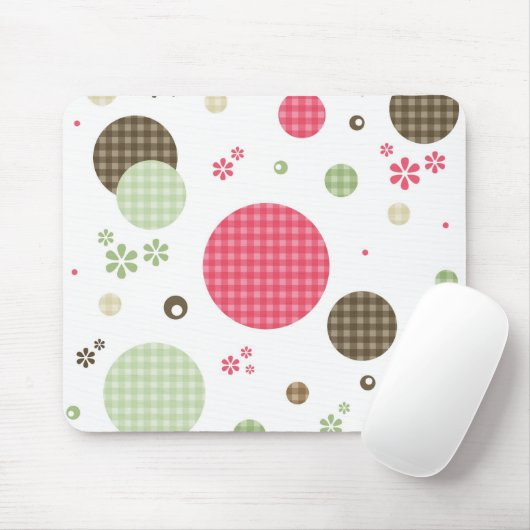 Girly Pink Gingham Pattern Circles Cute Daisies Muismat (Met muis)