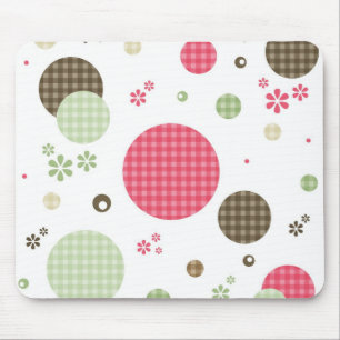 Girly Pink Gingham Pattern Circles Cute Daisies Muismat