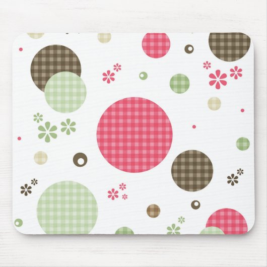 Girly Pink Gingham Pattern Circles Cute Daisies Muismat (Voorkant)