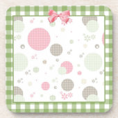 Girly Pink Gingham Pattern Circles Cute Daisies Onderzetter (Voorkant)