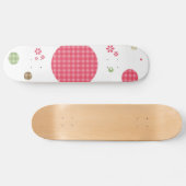 Girly Pink Gingham Pattern Circles Cute Daisies Persoonlijk Skateboard (Horizontaal)
