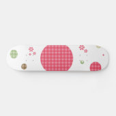 Girly Pink Gingham Pattern Circles Cute Daisies Persoonlijk Skateboard (Horizontaal)