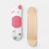Girly Pink Gingham Pattern Circles Cute Daisies Persoonlijk Skateboard (Voorkant)