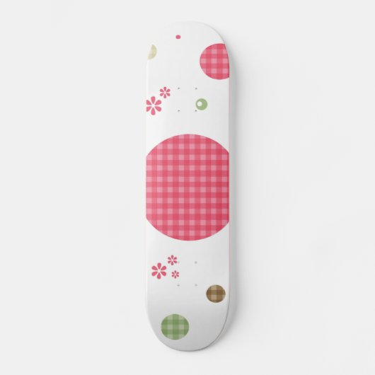 Girly Pink Gingham Pattern Circles Cute Daisies Persoonlijk Skateboard (Voorkant)