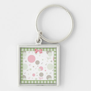 Girly Pink Gingham Pattern Circles Cute Daisies Sleutelhanger