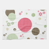 Girly Pink Gingham Pattern Circles Cute Daisies Theedoek (Horizontaal)