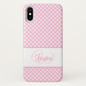 Girly Pink Gingham Pattern Name and Initiaal Case-Mate iPhone Case (Achterkant)