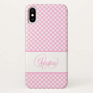Girly Pink Gingham Pattern Name and Initiaal Case-Mate iPhone Case