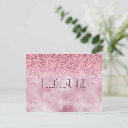 Girly Pink Glam Glitter Briefkaart (Staand voorkant)