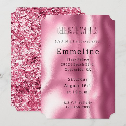 Girly Pink Glam Glitter Kaart (Voorkant / Achterkant)