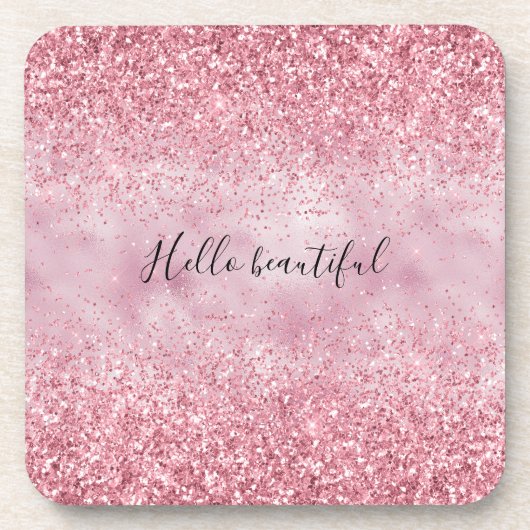 Girly Pink Glam Glitter sparkle Bier Onderzetter (Voorkant)
