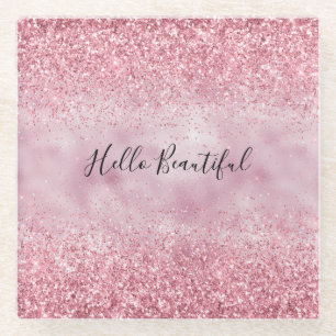 Girly Pink Glam Glitter sparkle Glazen Onderzetter