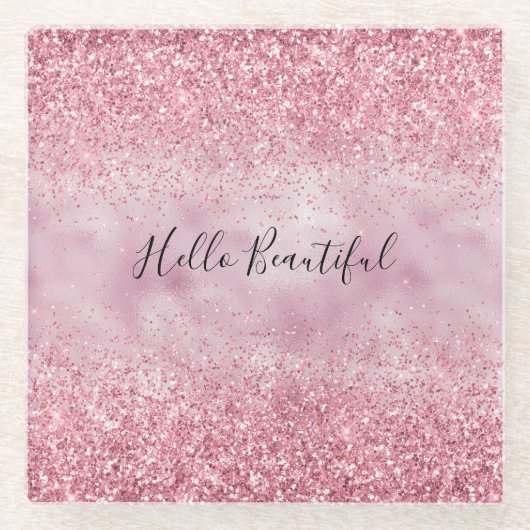 Girly Pink Glam Glitter sparkle Glazen Onderzetter (Voorkant)